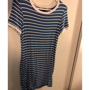 Blue and white striped body con dress